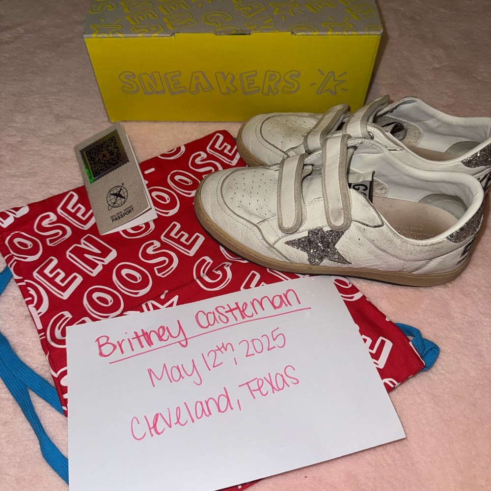 Golden Goose Kids White and Silver Sneakers